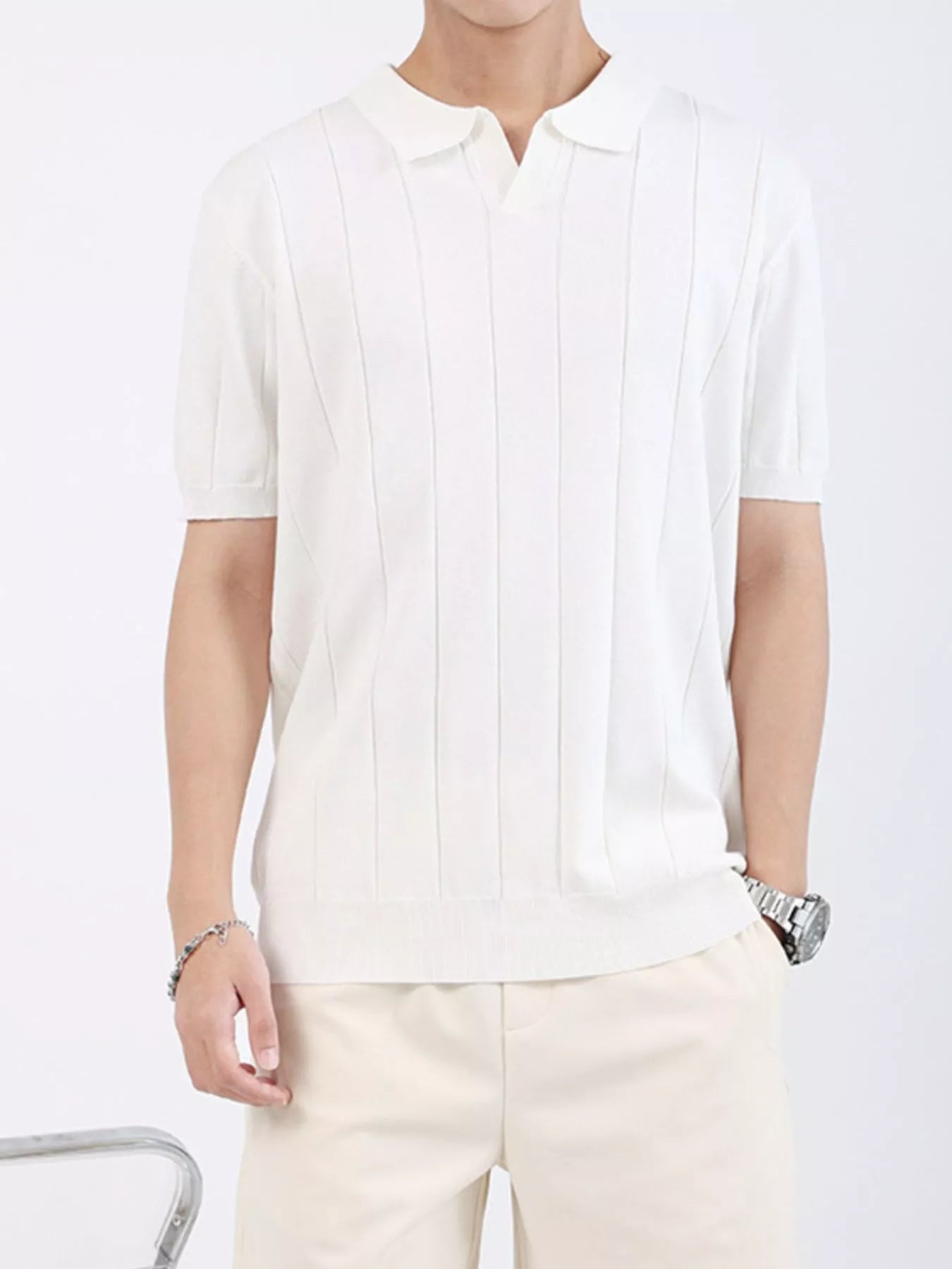 Men's Plus Size Ribbed Knit Short Sleeve Polo by Trendsi