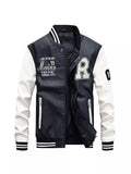 Men's Plus Size Color Block Zip Up Leather Jacket by Trendsi