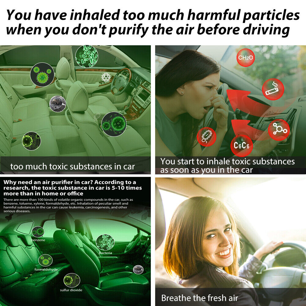 True HEPA Air Purifier Filter For Car Smoker Air Cleaner Ionizer TVOCs Odor Dust Sensor