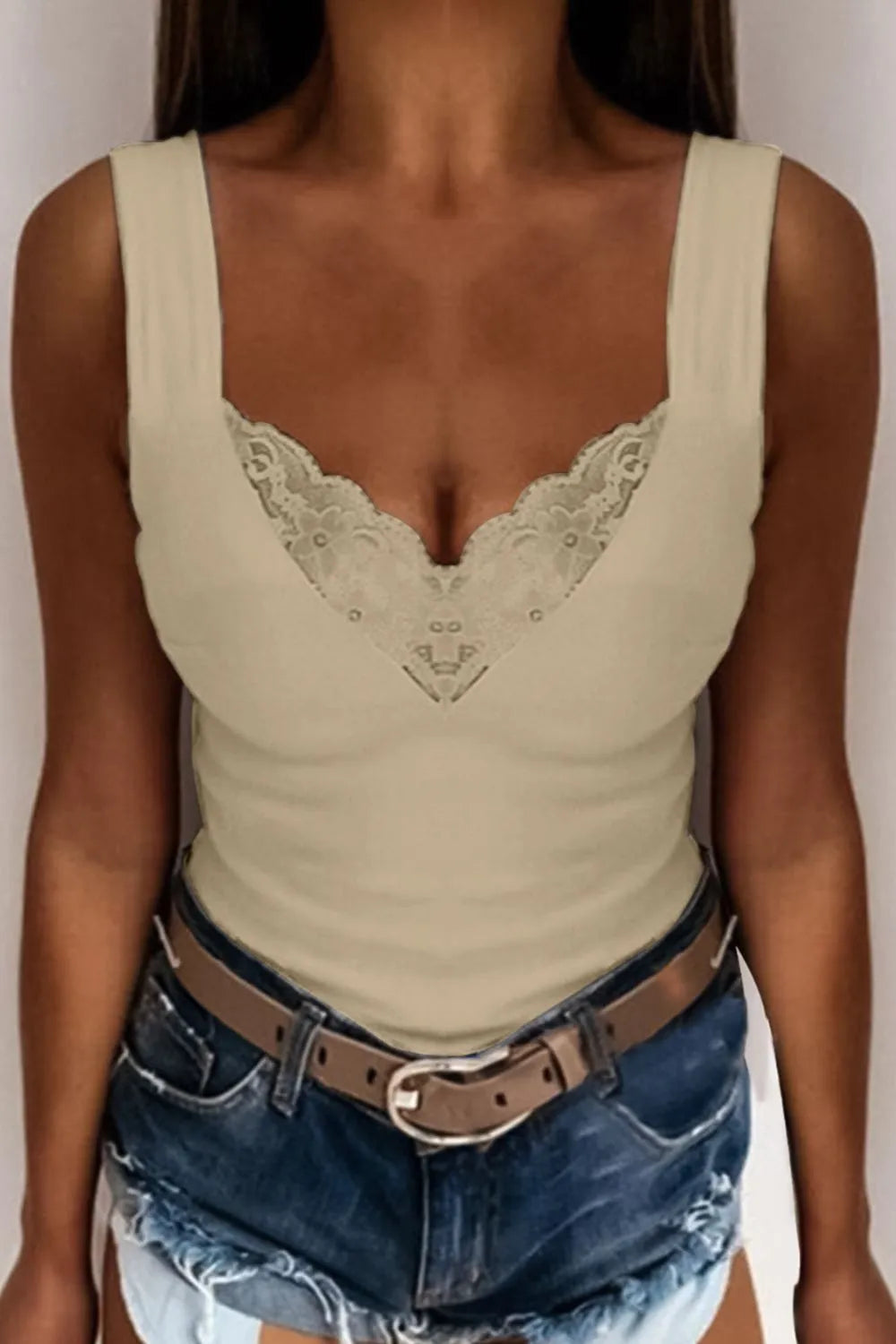 Full Size Lace Detail V-Neck Tank Plus Size by Trendsi