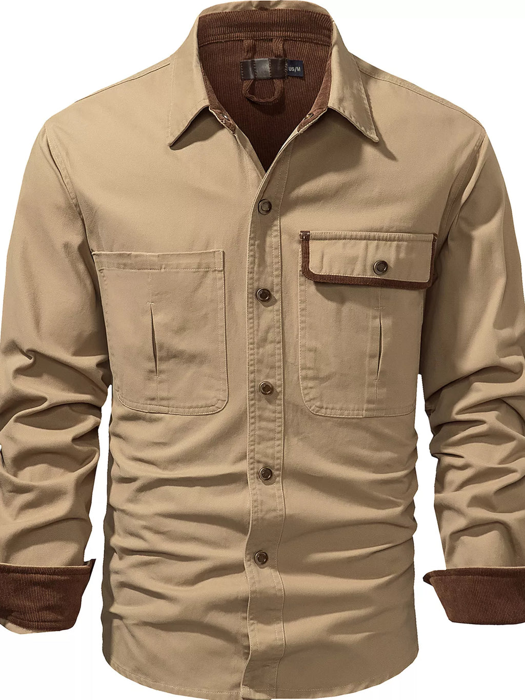 Men's Casual Long Sleeve Button-Down Shirt with Pockets by Trendsi