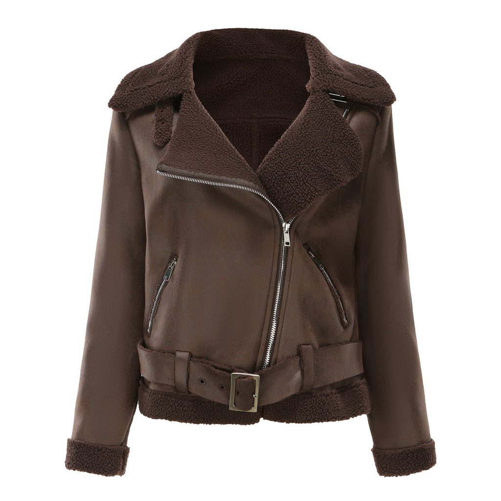 Women's Belt Turn-down Collar Coat by DC-THE CEO