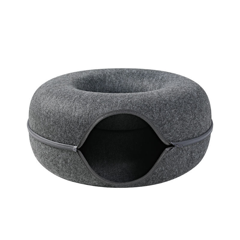Four Seasons Available Cat Nest Round Woolen Felt Pet Dual-use Cat Nest Tunnel Interactive Training Toy Grey Felt Cat Nest by DC-THE CEO