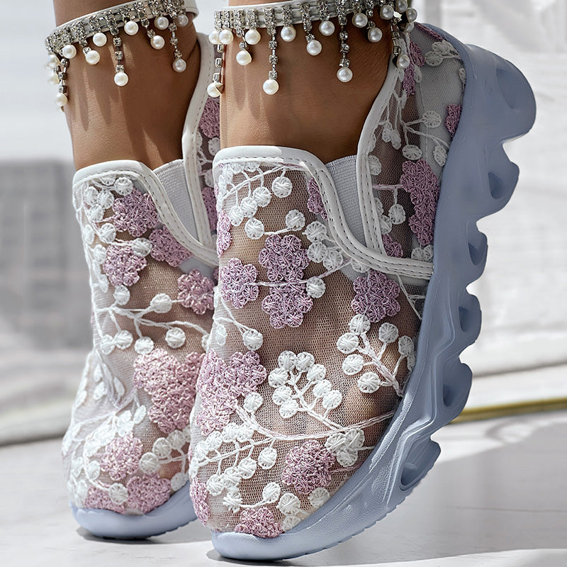 Contrast Glitter Transparent Mesh Patch Breathable Sneakers - Without Ankle Strap