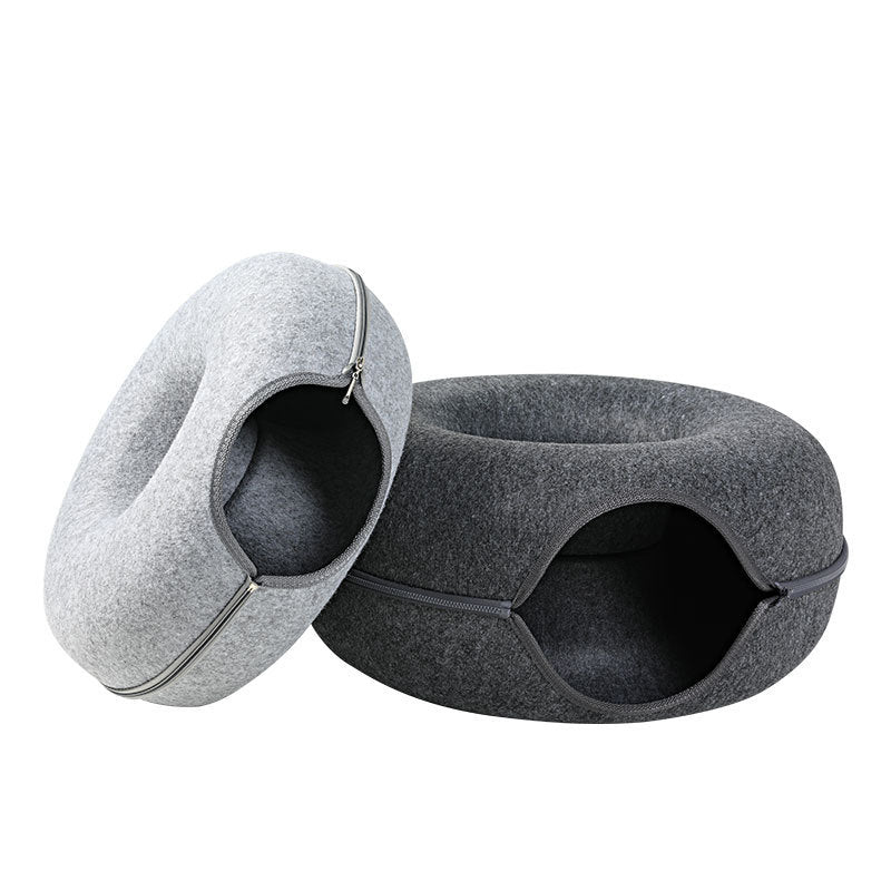 Four Seasons Available Cat Nest Round Woolen Felt Pet Dual-use Cat Nest Tunnel Interactive Training Toy Grey Felt Cat Nest by DC-THE CEO