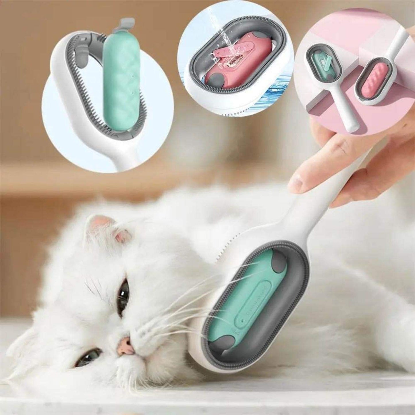Cat Hair Brush With Water, Sticky Brush For Cats, 4 In-1 Cat Grooming Brush Creative Update Cat Dog Grooming Comb With Water Tank Double-Sided Hair Removal Brush Kitten Pet Supplies Accessories by DC-THE CEO