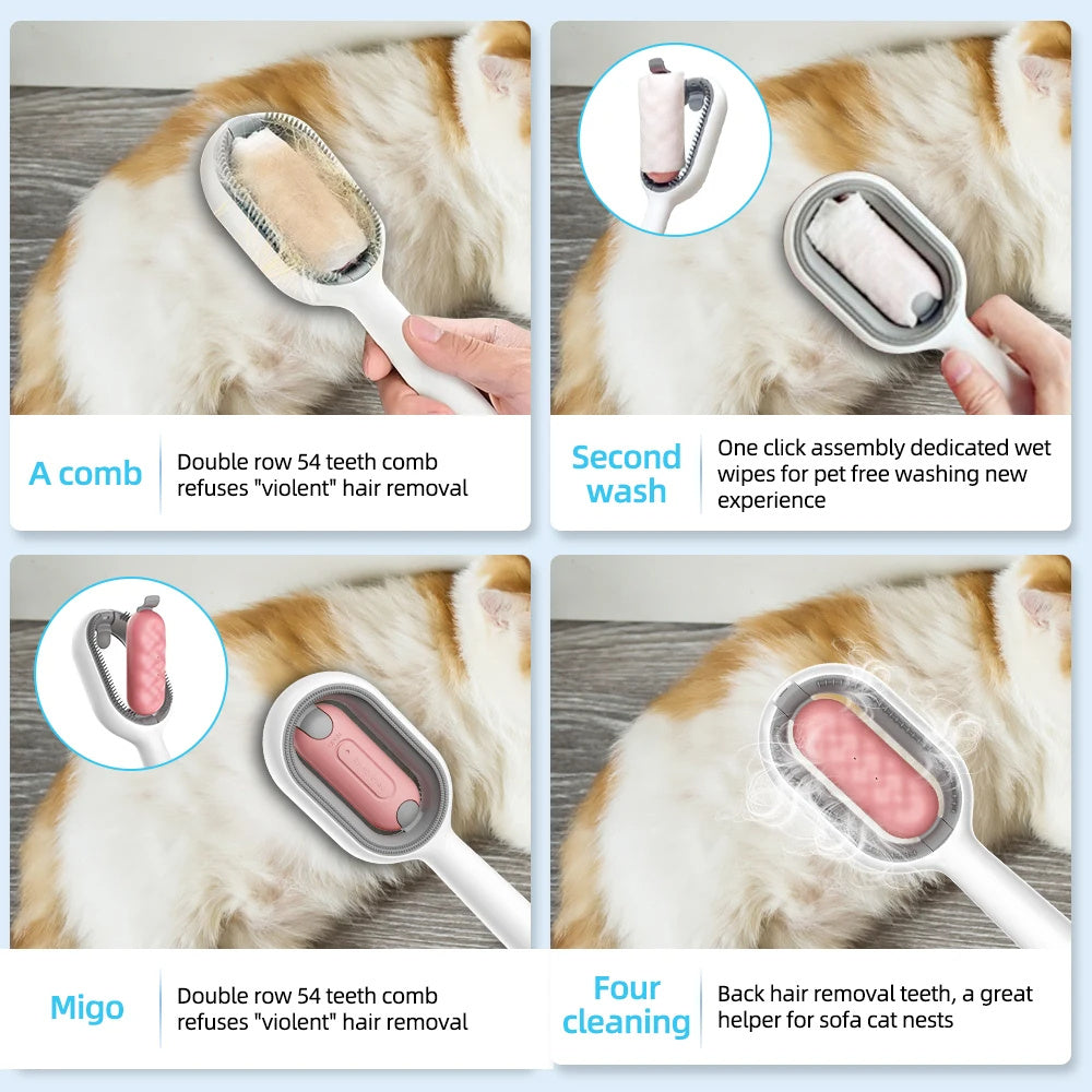 Cat Hair Brush With Water, Sticky Brush For Cats, 4 In-1 Cat Grooming Brush Creative Update Cat Dog Grooming Comb With Water Tank Double-Sided Hair Removal Brush Kitten Pet Supplies Accessories by DC-THE CEO
