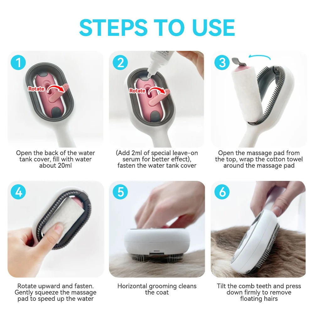 Cat Hair Brush With Water, Sticky Brush For Cats, 4 In-1 Cat Grooming Brush Creative Update Cat Dog Grooming Comb With Water Tank Double-Sided Hair Removal Brush Kitten Pet Supplies Accessories by DC-THE CEO