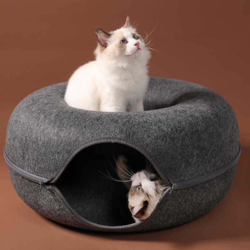 Four Seasons Available Cat Nest Round Woolen Felt Pet Dual-use Cat Nest Tunnel Interactive Training Toy Grey Felt Cat Nest by DC-THE CEO
