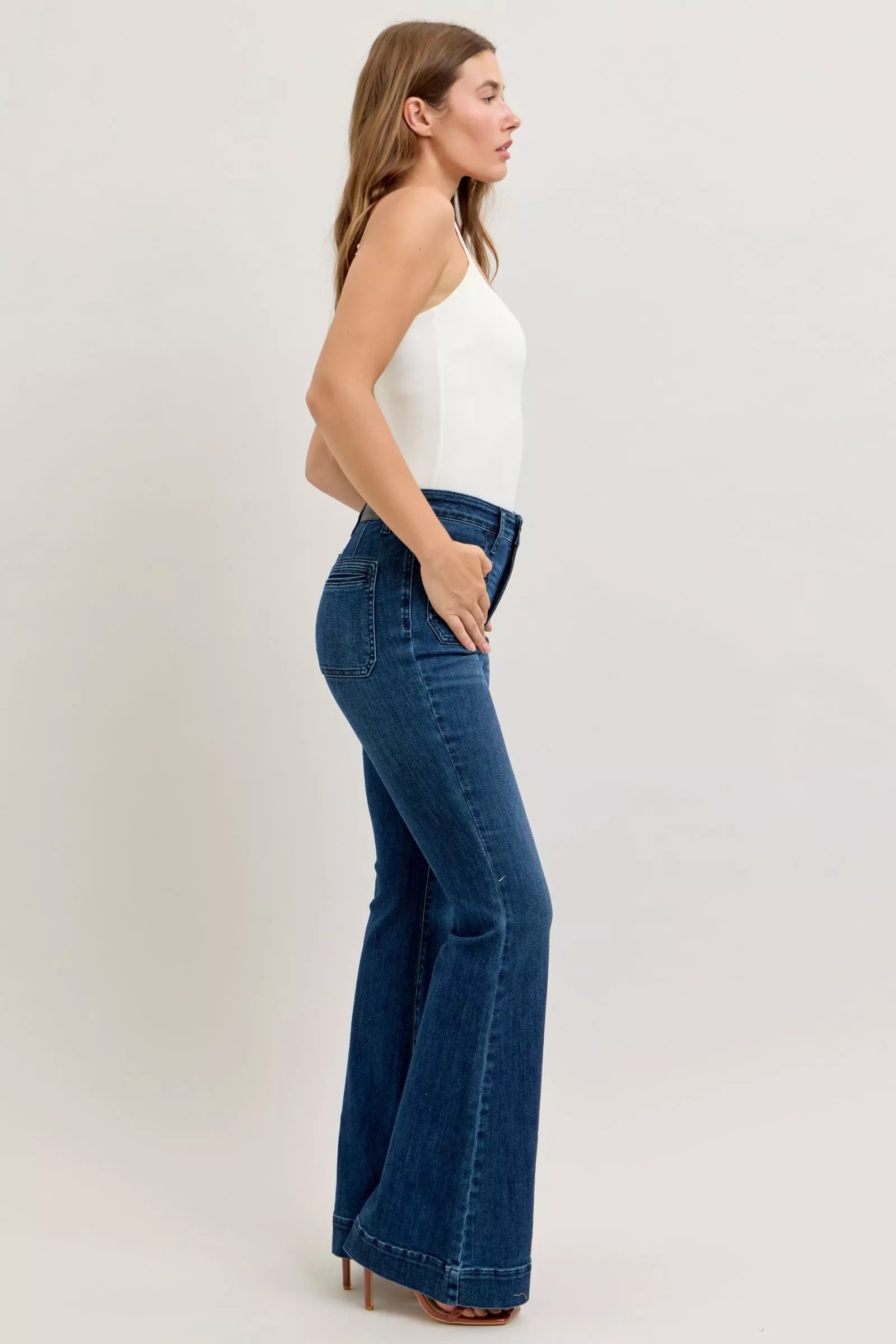 Judy Blue High-Waisted Flare Jeans with Front Pockets by Trendsi