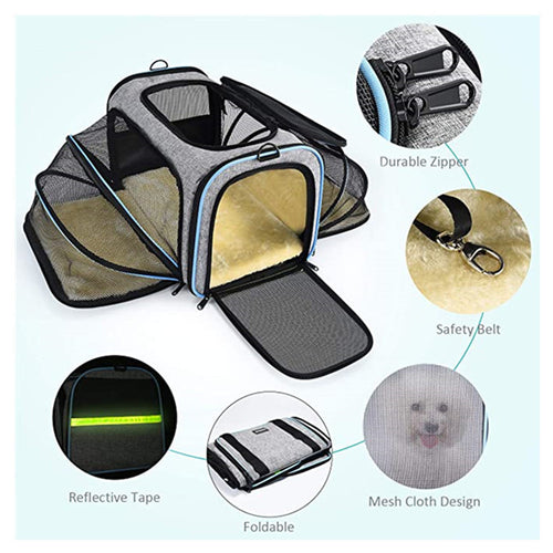 Carrier For Cat Pet Airline Approved Expandable Foldable Soft Dog Carrier Opened Doors Reflective Tapes Cat Travel Bag by DC-THE CEO