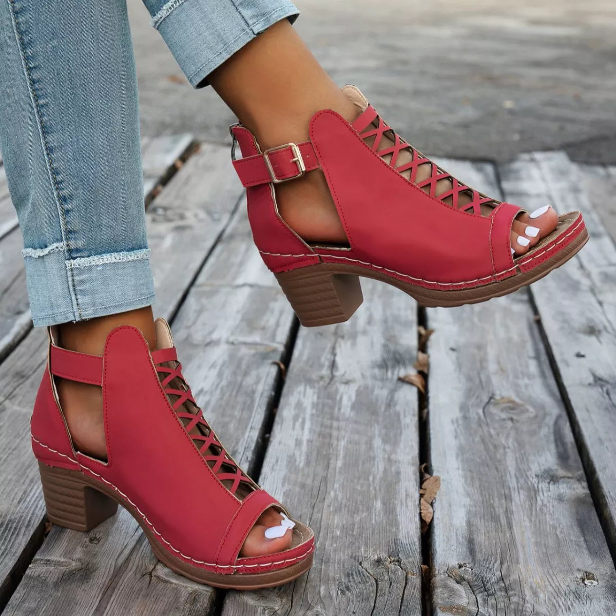 Buckle Block Heels Sandals by Trendsi