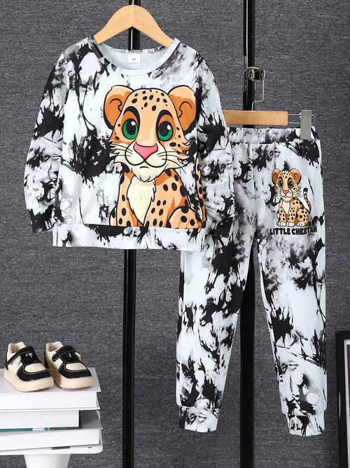 Children's Cheetah Tie-Dye Top and Pants Set by Trendsi