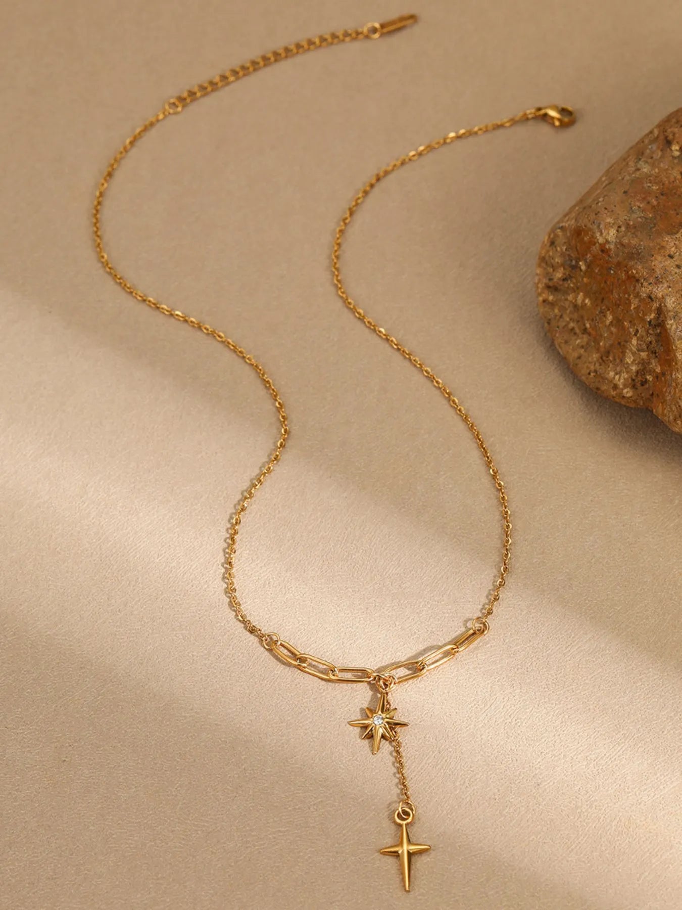18K Gold-Plated Star Cross Pendant Necklace by Trendsi