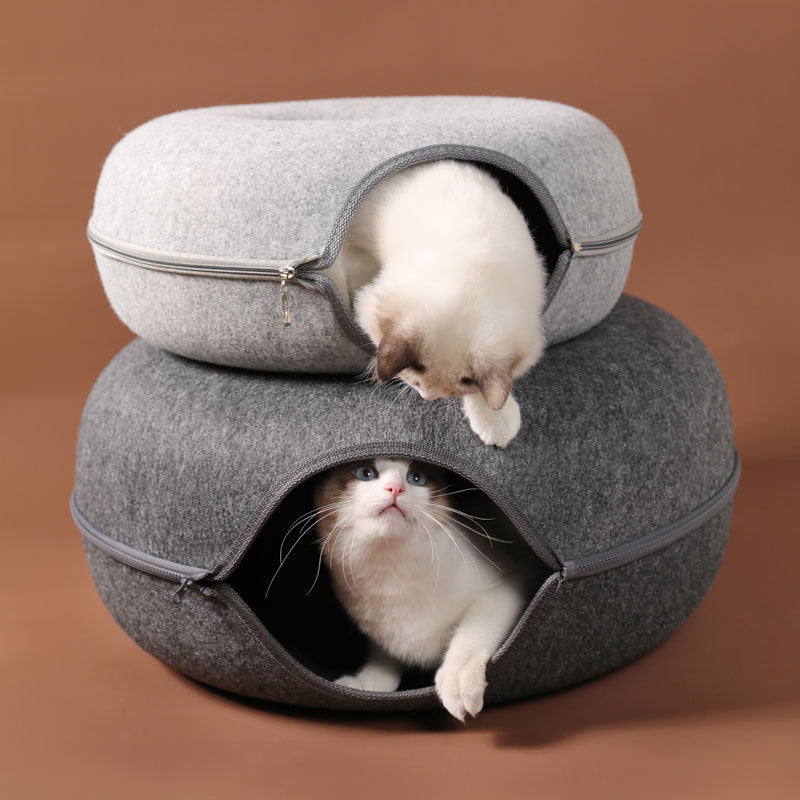 Four Seasons Available Cat Nest Round Woolen Felt Pet Dual-use Cat Nest Tunnel Interactive Training Toy Grey Felt Cat Nest by DC-THE CEO