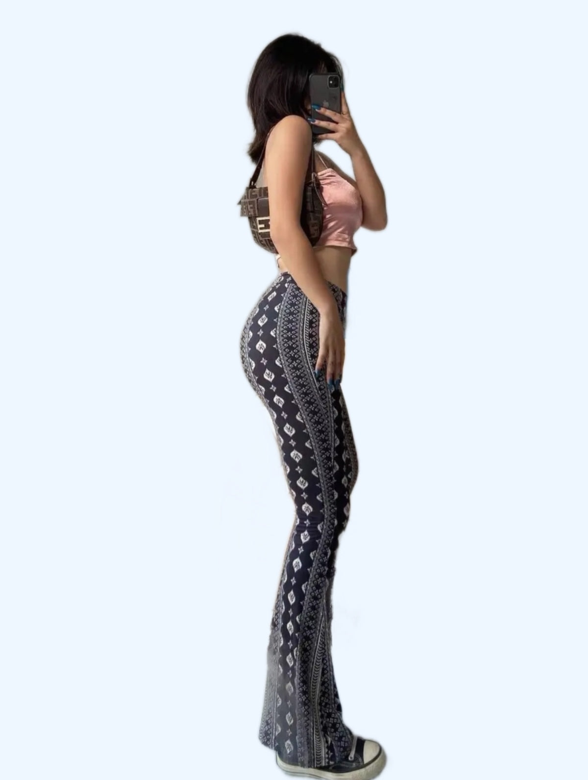 The Forbidden Pants Women's Boho Elastic High Waist Flared Leg Pants, Women's Daily Outfits For Spring & Fall, From S To L Accentuate Your Curves Womenswear Bottom