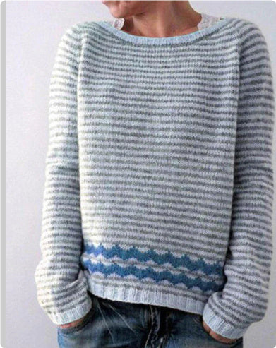 Women's Fashion Round Neck Multicolor Loose Leisure Pullover Knitwear Sweater