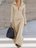 Zip Collar Long Sleeve Maxi Dress by Trendsi