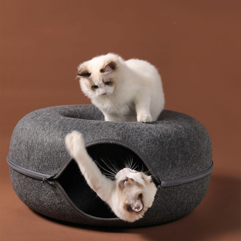 Four Seasons Available Cat Nest Round Woolen Felt Pet Dual-use Cat Nest Tunnel Interactive Training Toy Grey Felt Cat Nest by DC-THE CEO