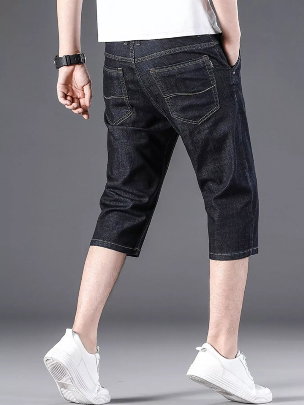 Men's Wash Denim Shorts with Relaxed Fit by Trendsi