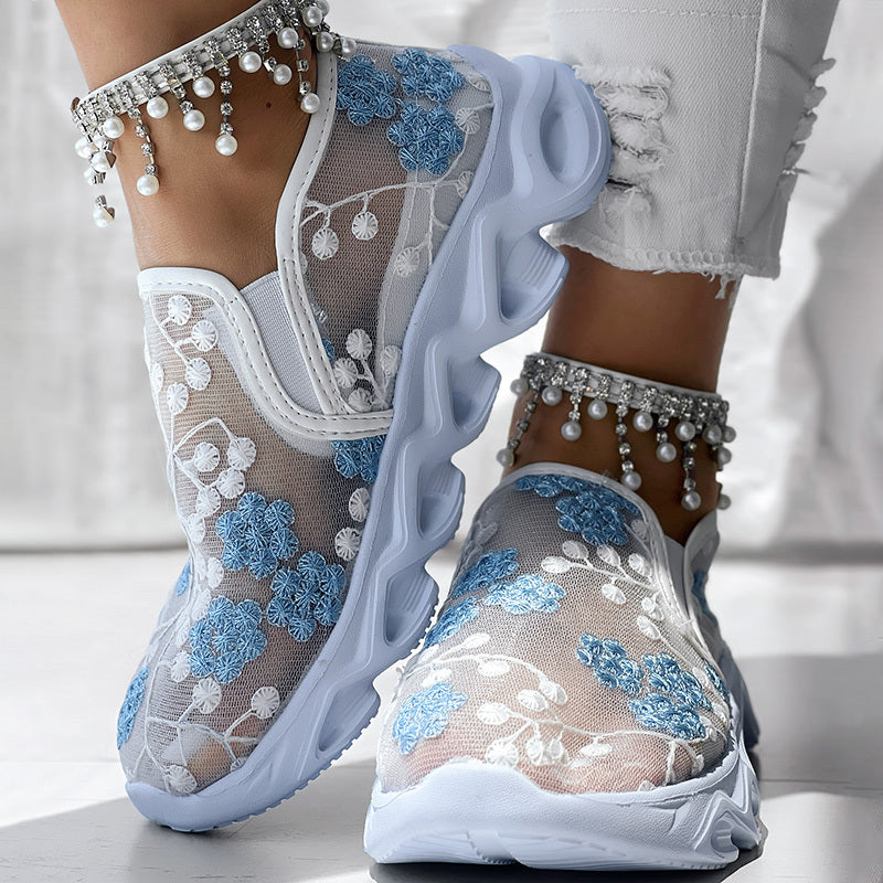 Contrast Glitter Transparent Mesh Patch Breathable Sneakers - Without Ankle Strap