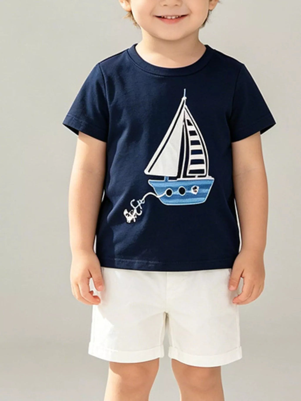Children's Sailboat Graphic Round Neck T-Shirt by Trendsi