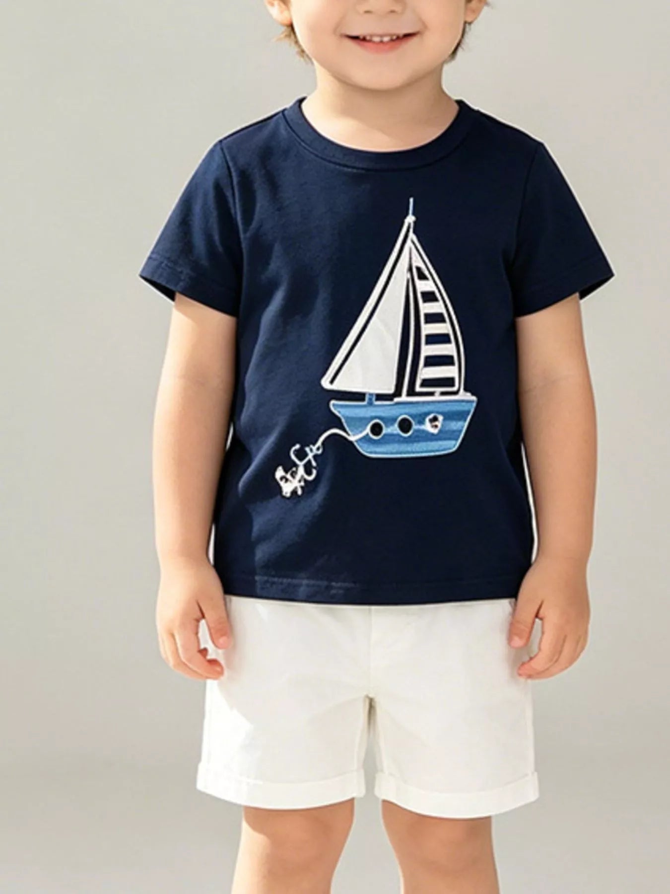 Children's Sailboat Graphic Round Neck T-Shirt by Trendsi