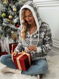 Drawstring Snowflake Zip Up Hooded Outerwear by Trendsi