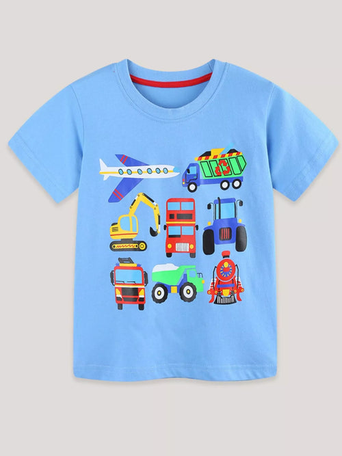 Children's Cartoon Vehicle Crew Neck Short Sleeve T-Shirt by Trendsi