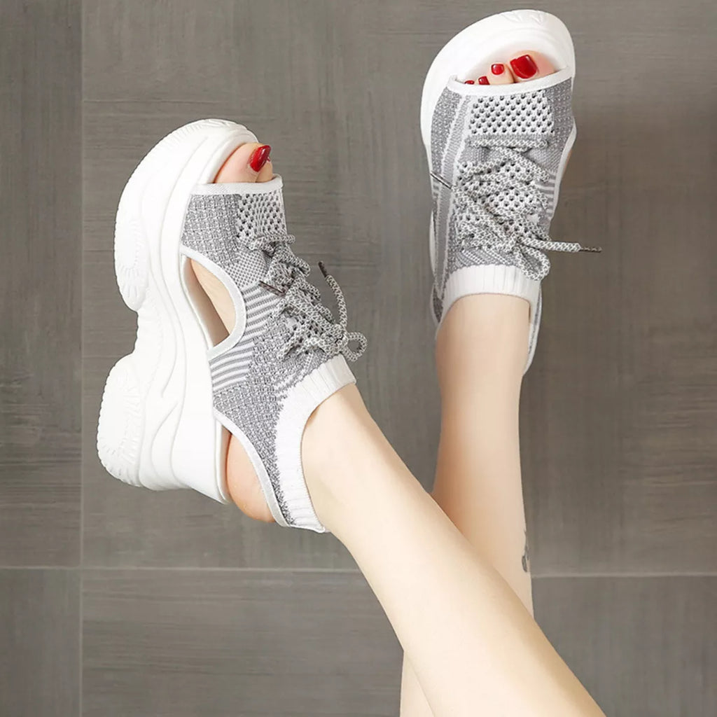 Lace Up Platform Sandals by Trendsi