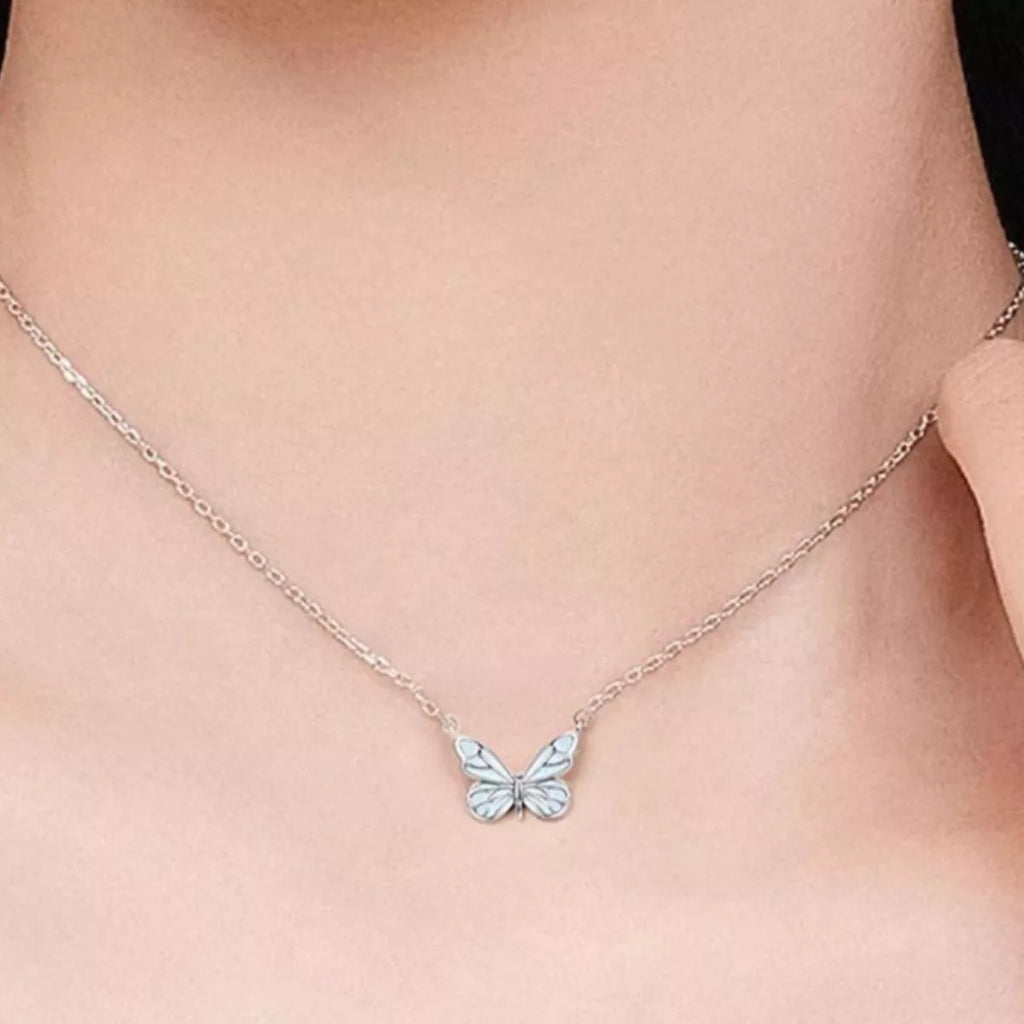 925 Sterling Silver Butterfly Necklace by Trendsi