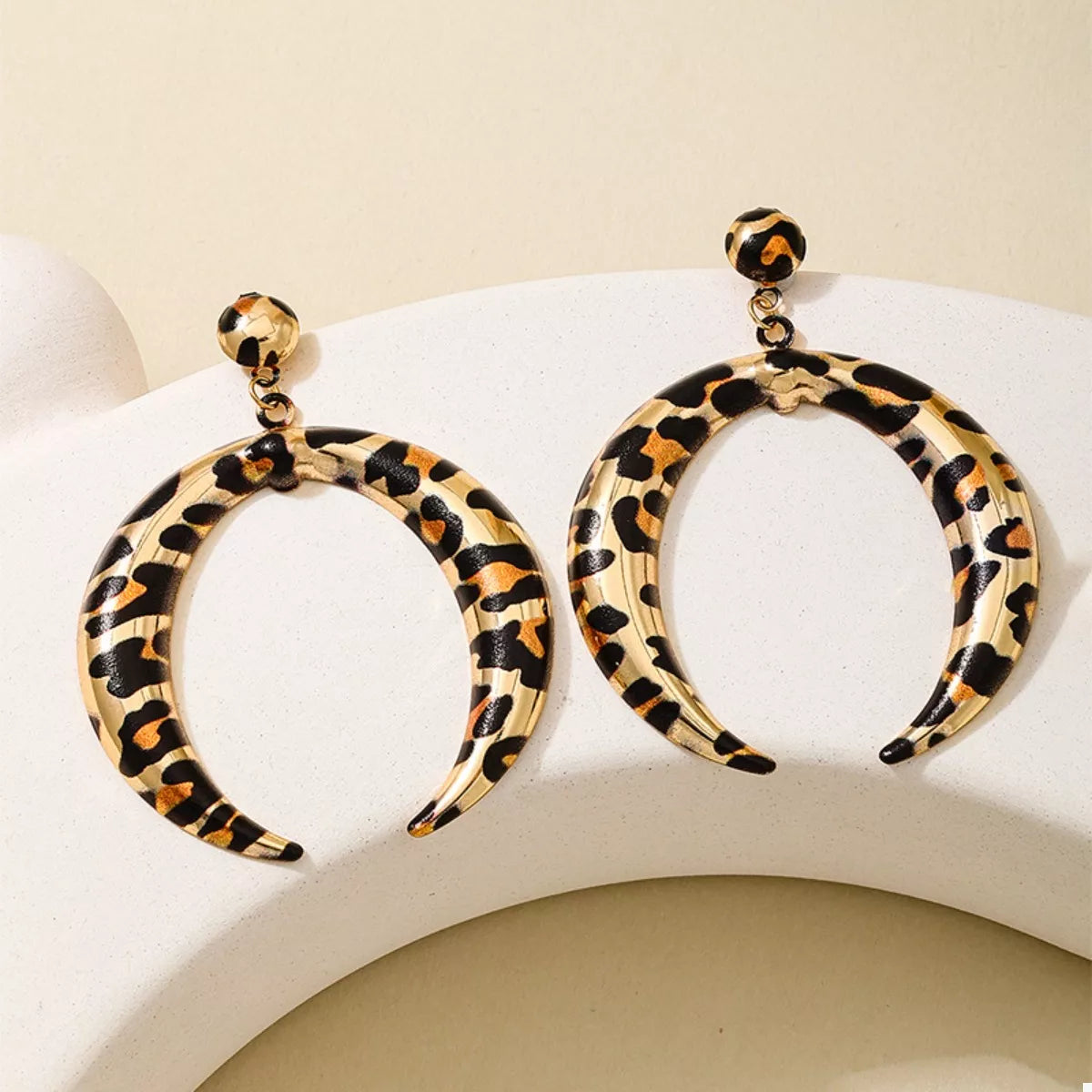 Leopard Crescent Dangle Earrings by Trendsi