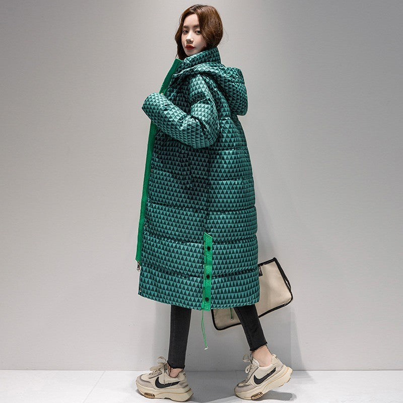 Plaid Down Cotton-padded Coat For Women Houndstooth