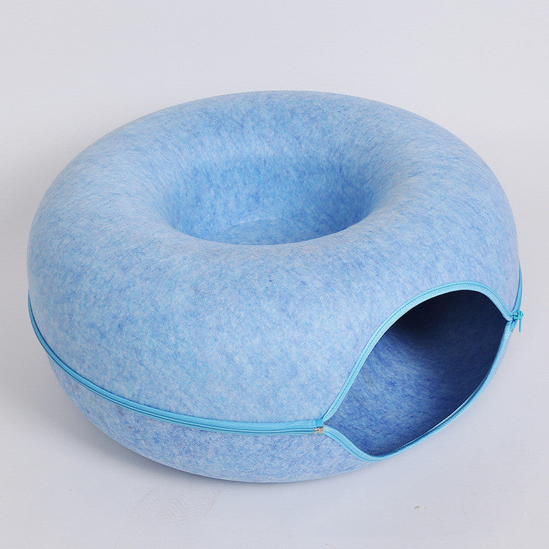 Four Seasons Available Cat Nest Round Woolen Felt Pet Dual-use Cat Nest Tunnel Interactive Training Toy Grey Felt Cat Nest by DC-THE CEO