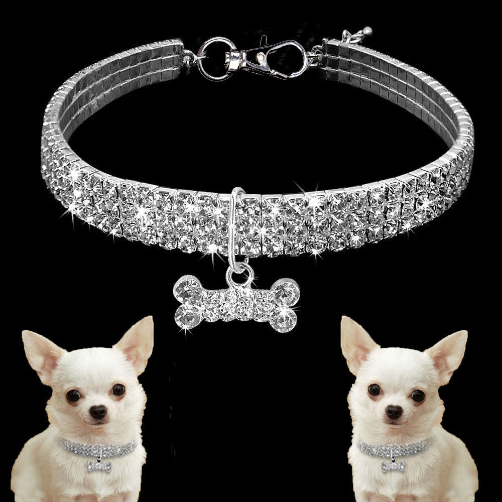 Bling Rhinestone Dog Collar Crystal Puppy Chihuahua Pet Dog Collars Leash For Small Medium Dogs Cats by DC-THE CEO