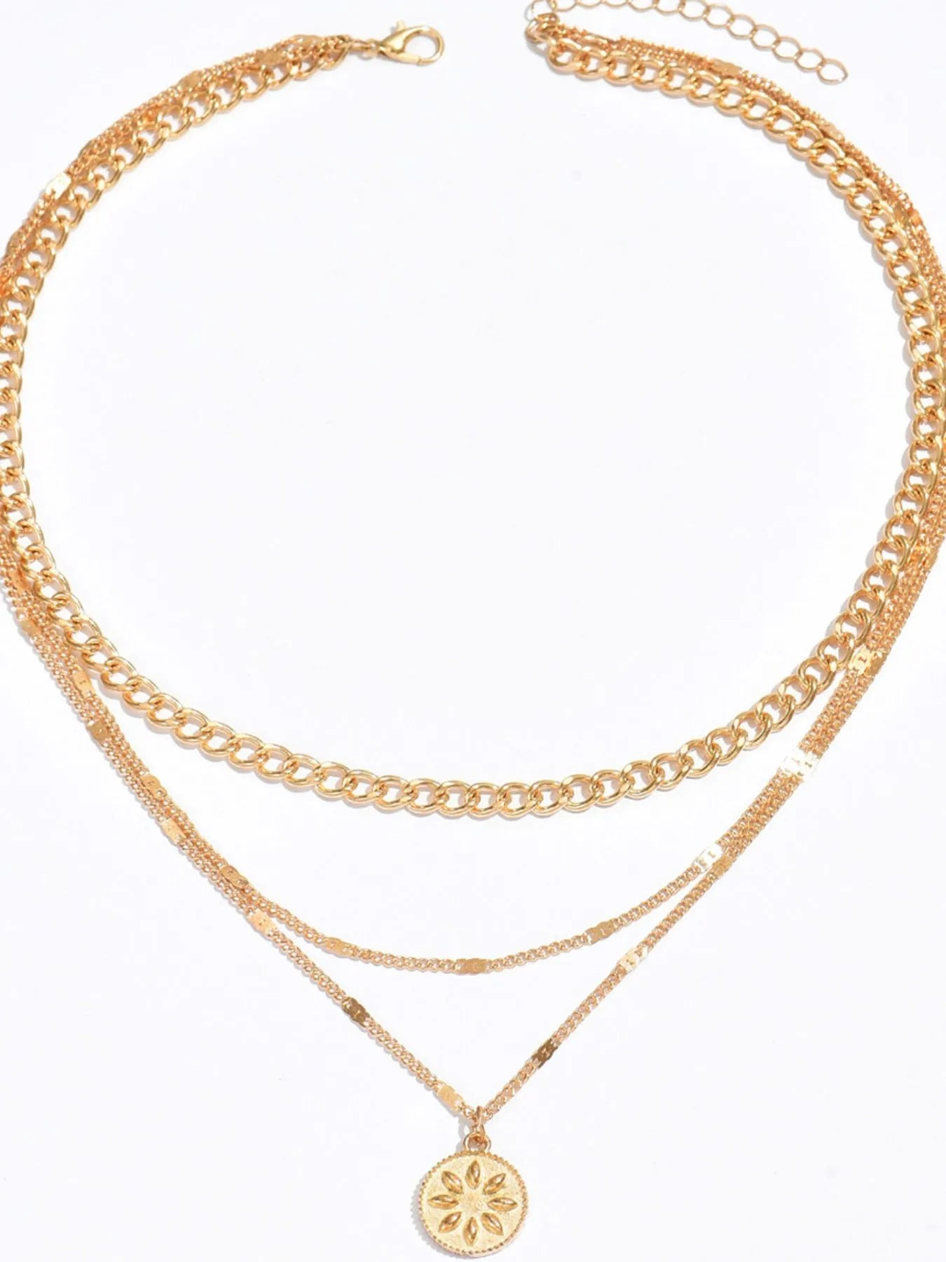 18K Gold-Plated Layered Necklace with Sun Medallion Pendant by Trendsi