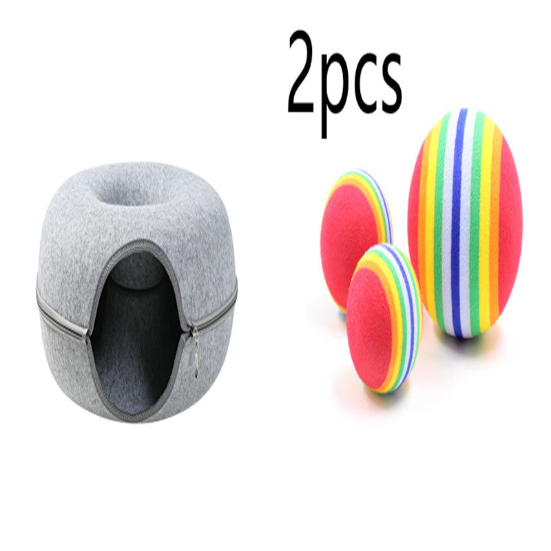 Four Seasons Available Cat Nest Round Woolen Felt Pet Dual-use Cat Nest Tunnel Interactive Training Toy Grey Felt Cat Nest by DC-THE CEO