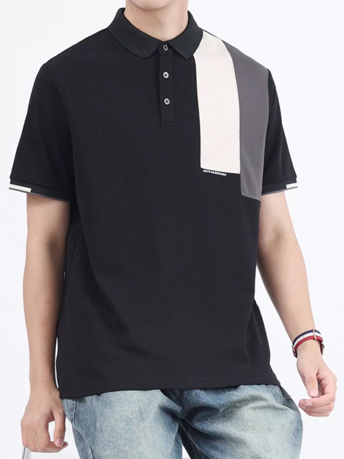 Men's Plus Size Button Detail Short Sleeve Polo by Trendsi