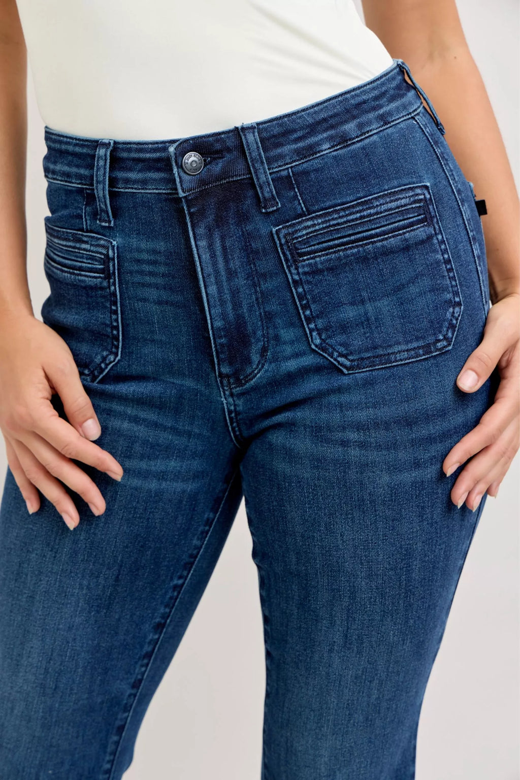 Judy Blue High-Waisted Flare Jeans with Front Pockets by Trendsi