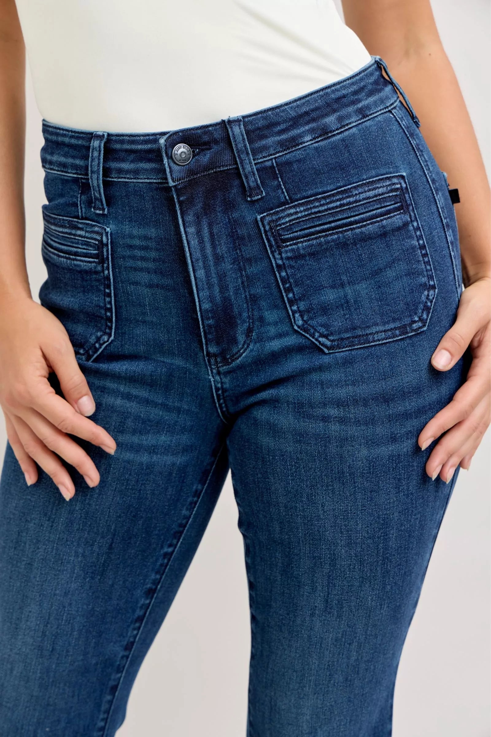 Judy Blue High-Waisted Flare Jeans with Front Pockets by Trendsi