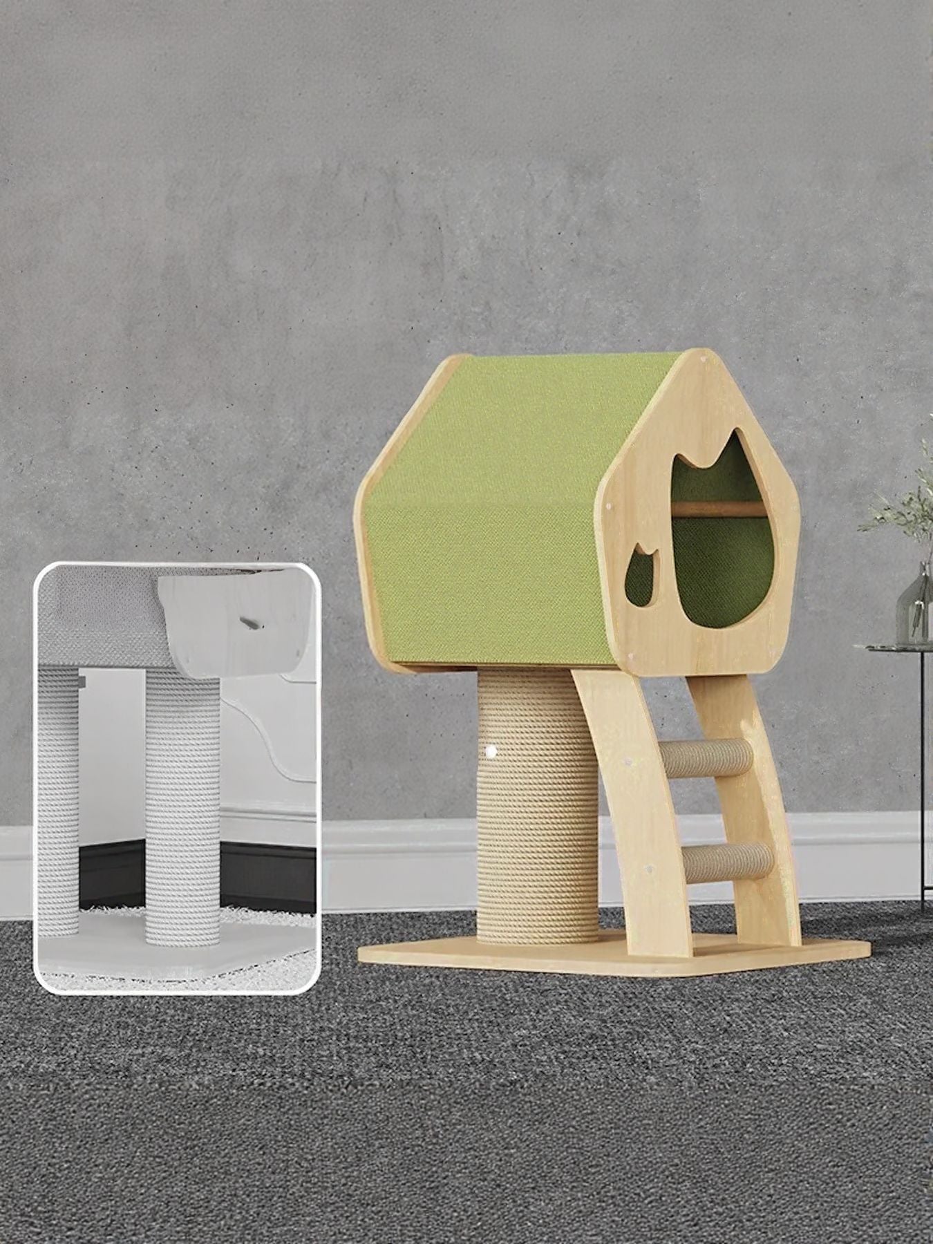 Modern Wooden Cat Condo with Scratching Post by Trendsi