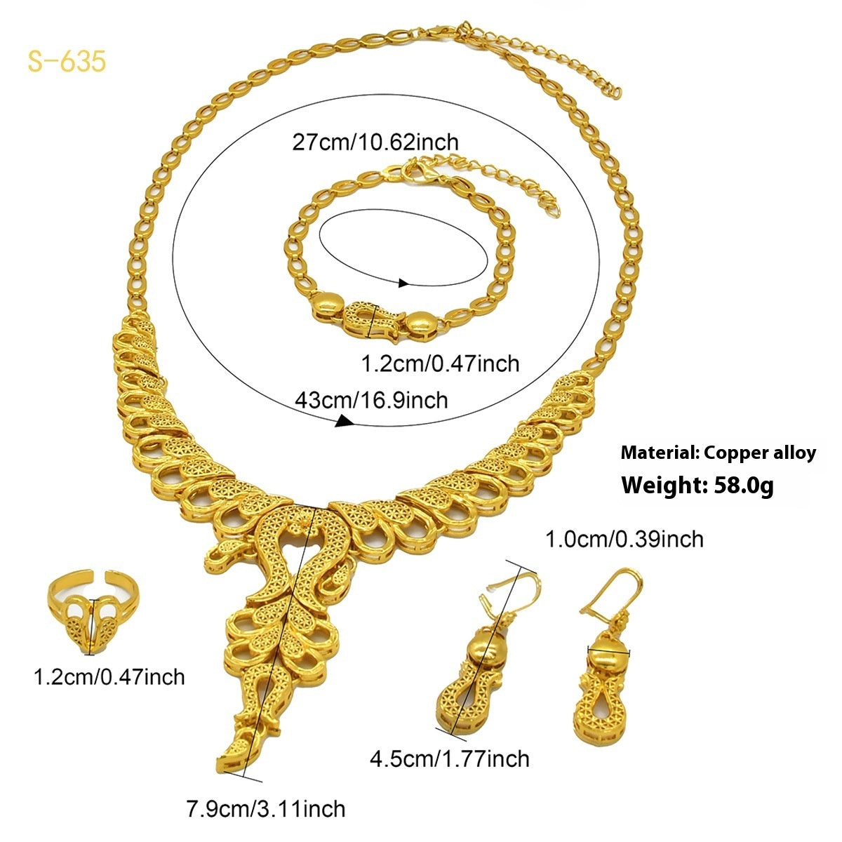 24K Gold Plated Arabic Women's Bridal Jewelry Suit