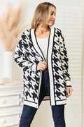 Mandy Woven Right Houndstooth Open Front Longline Cardigan by Trendsi