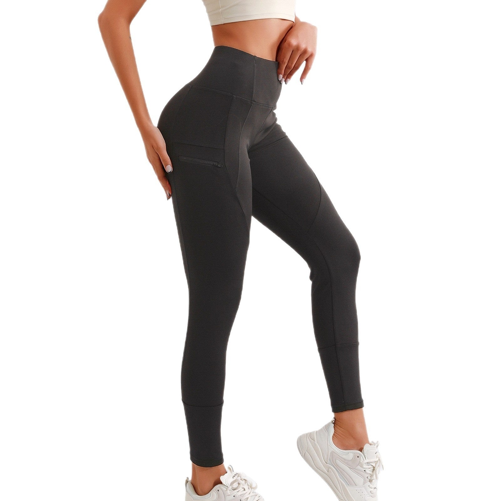 Women's Tight Elastic High Waist Leggings With Zipper Pocket