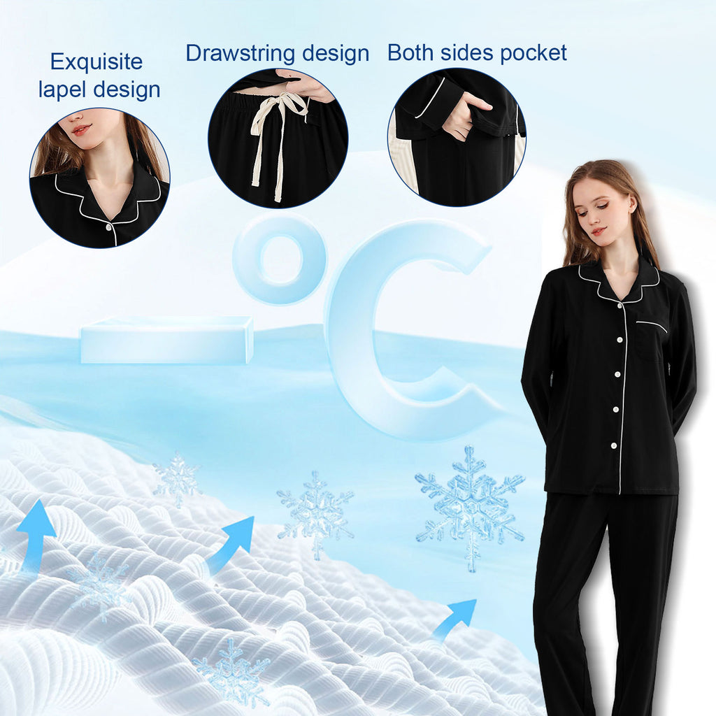 RONGTAI Cotton Womens Pajama Sets Comfy Fall Winter Pajama Set Long Sleeve Sleepwear 2 Pcs Pjs Nightwear S-XXL