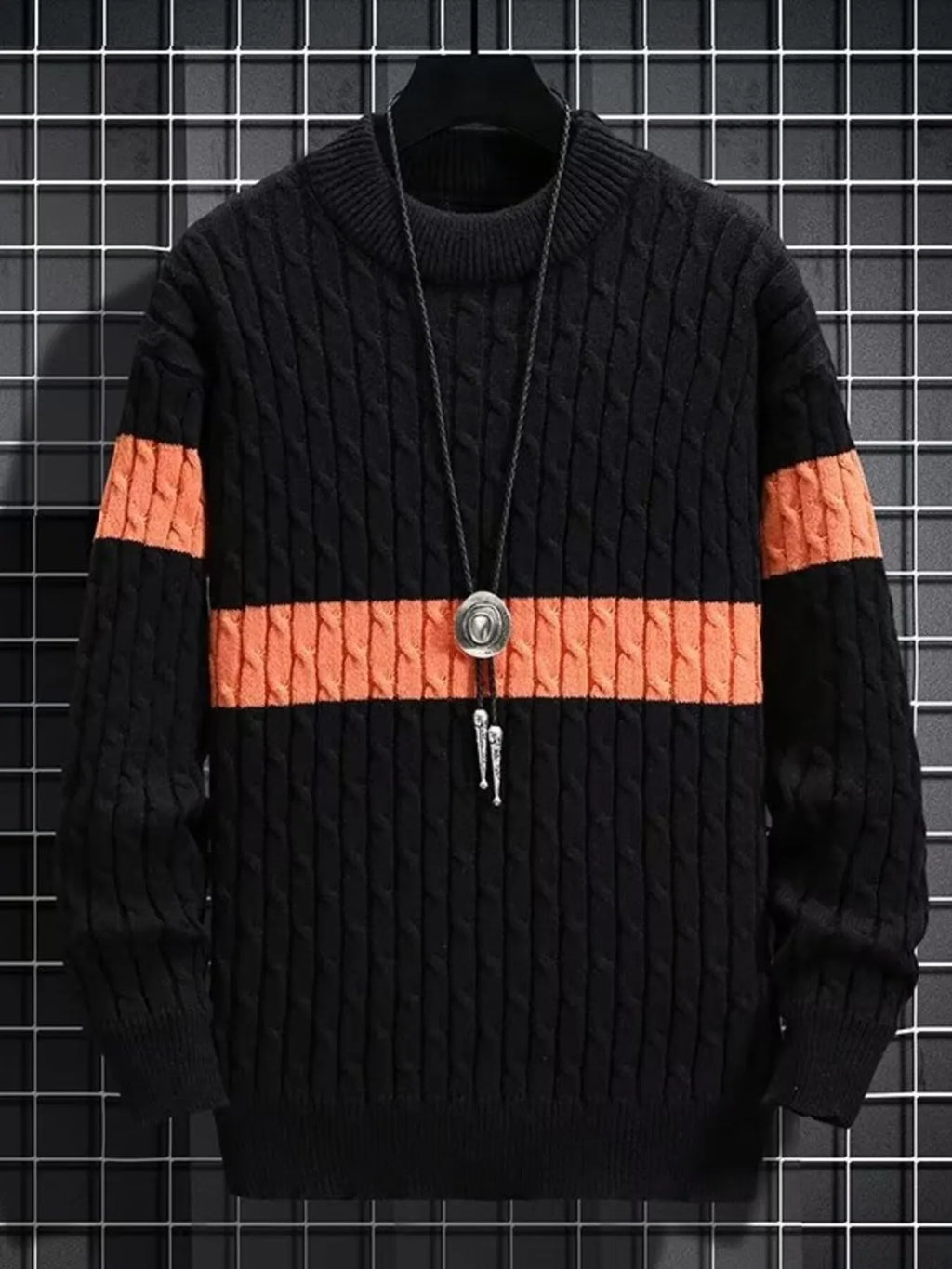 Men's Plus Size Color Block Round Neck Sweater by Trendsi
