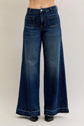 Judy Blue High Waist Palazzo Jeans with Front Patch Pockets by Trendsi