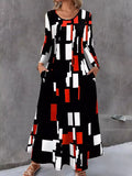 Geometric Print Long Sleeve Maxi Dress by Trendsi