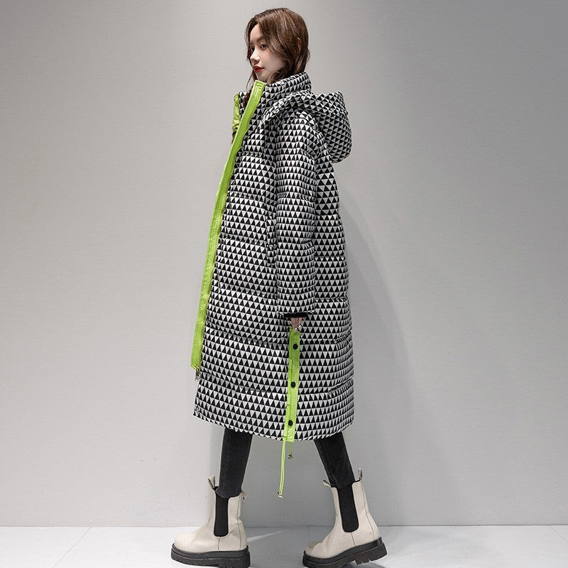 Plaid Down Cotton-padded Coat For Women Houndstooth