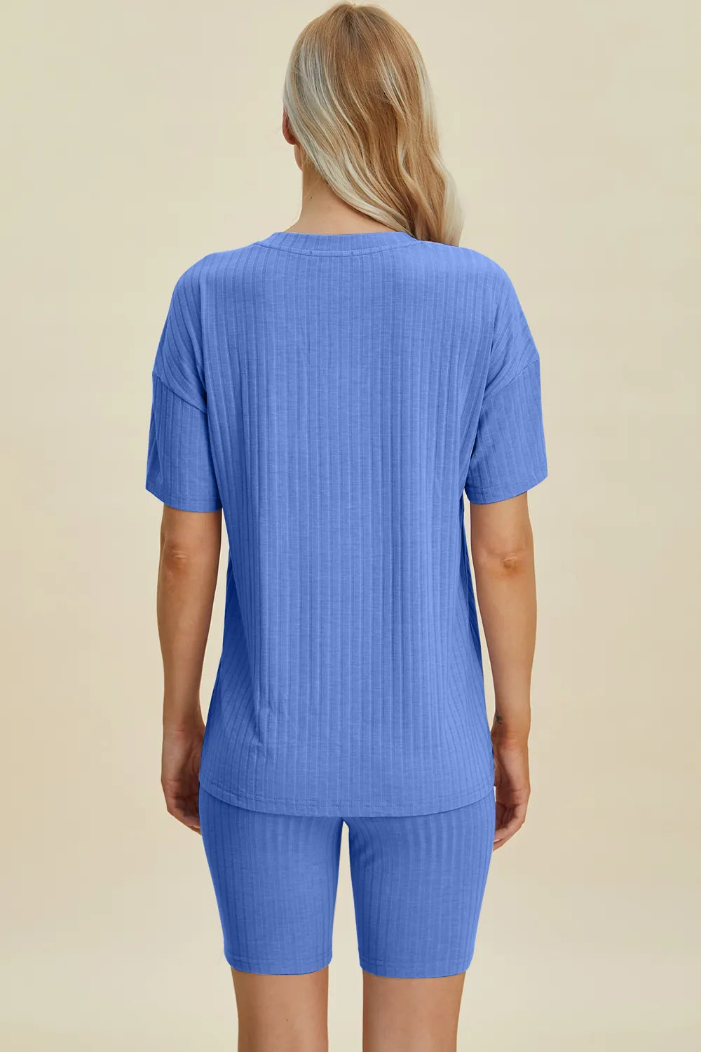 Basic Bae Full Size Ribbed V-Neck Short Sleeve Top and Shorts Set by Trendsi